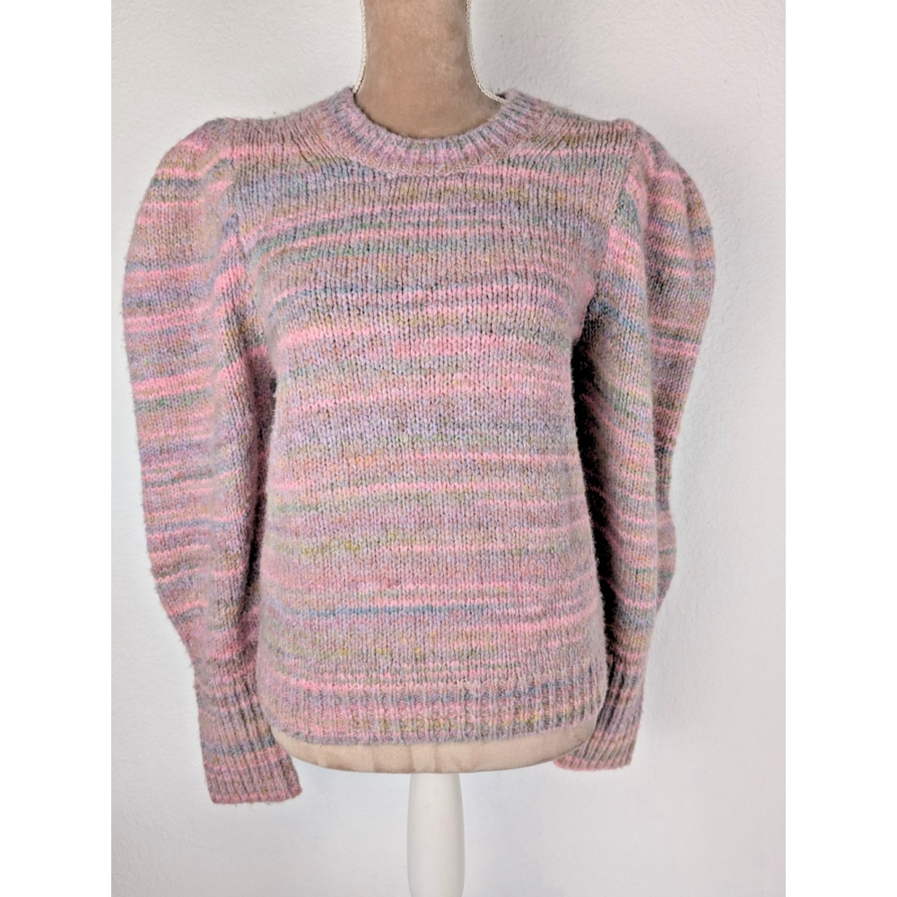 LoveShackFancy Aquarius Chunky Knit Sweater Pink Cloud Puff Sleeves L Coquette